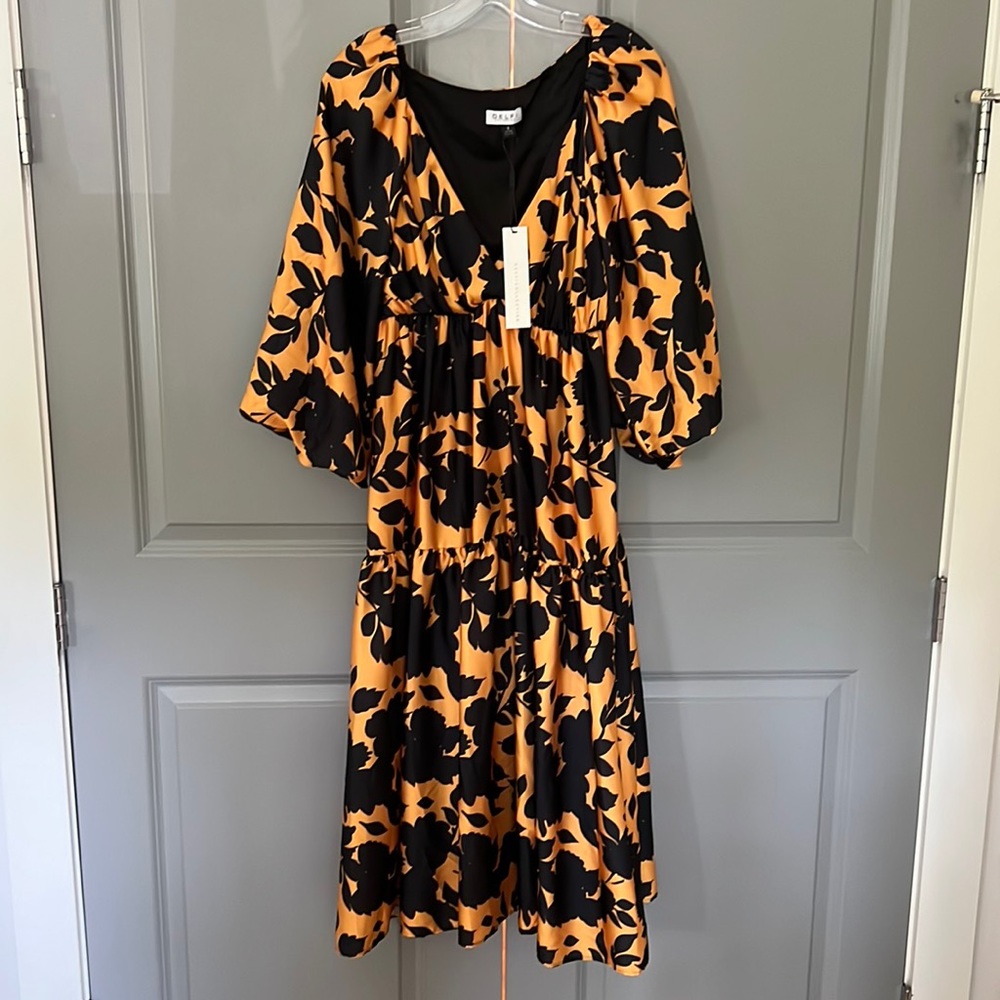 Black and yellow silk dress by Delfi Collective